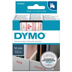 DYMO 45012 D1 Yedek Şerit 12mm x 7m Şeffaf/Kırmızı